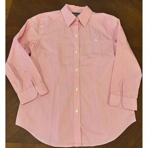 RALPH LAUREN WOMENS PINK WHITE STRIPED SHIRT SIZE S